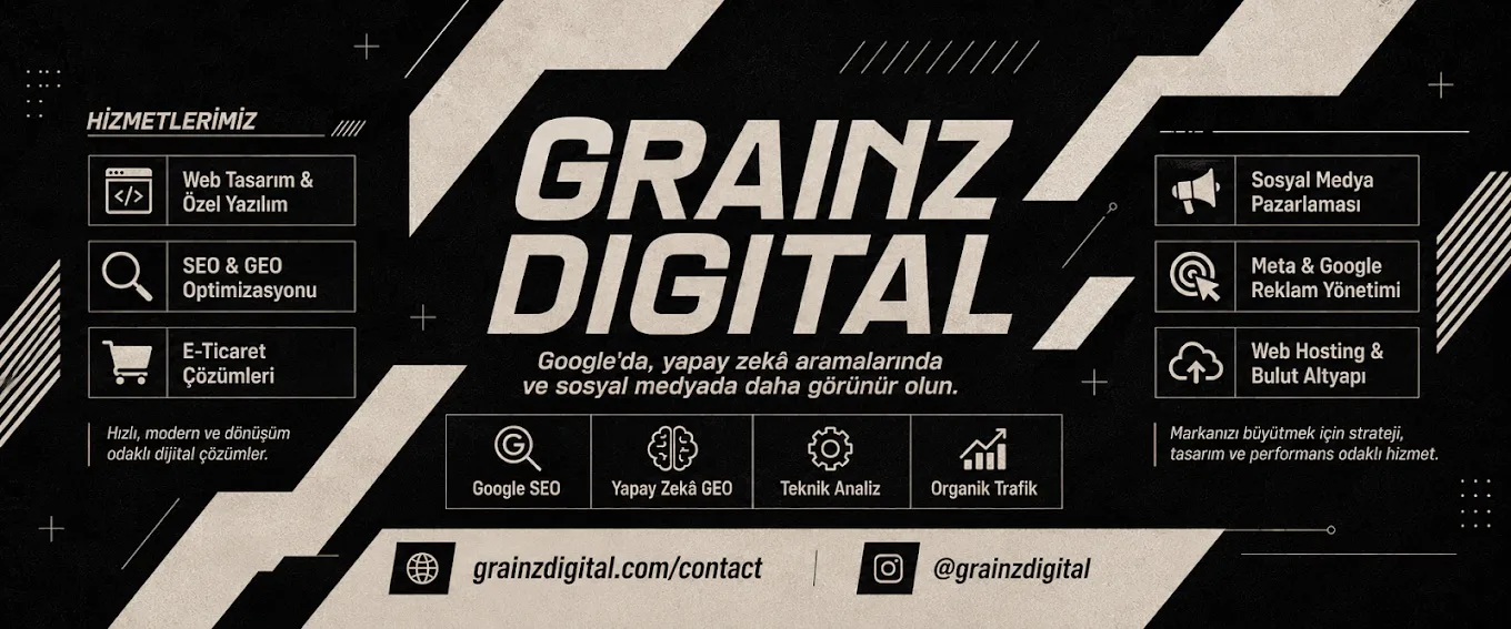 Grainz Digital'in web tasarım ve dijital pazarlama hizmetlerini anlatan görseli